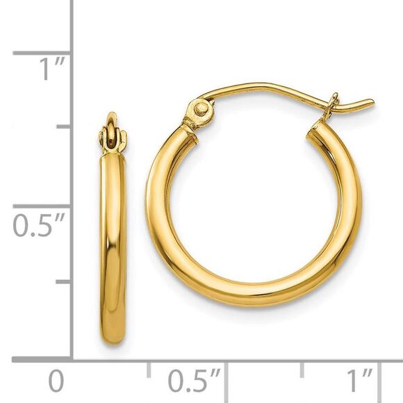 2mm x 17mm 14k Yellow Gold Classic Round Hoop Earrings - Picture 4 of 5
